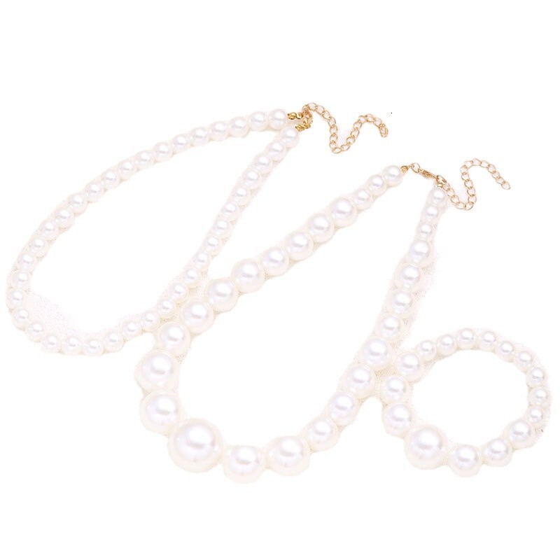 Large Pearl Necklace Bracelet Set Women's Exaggerated Beaded Artificial Pearl Collar Hand Accessories