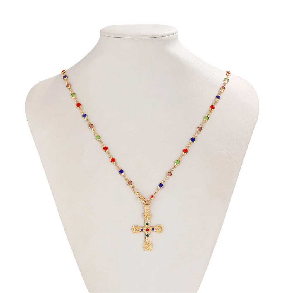 Unique cross pendant necklace womens simple crystal necklace sweater chain long Y-shaped necklace Y2K party jewelry W250318