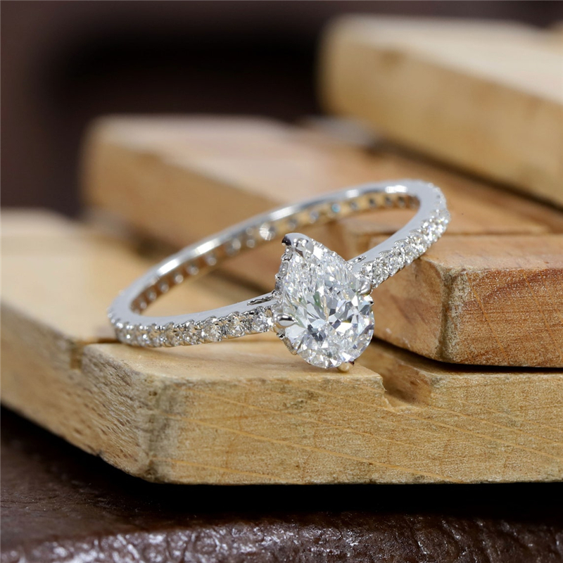 Jewelry IGI Certified 1.0 Carat Lab Grown Diamond Pear Cut Full Band Engagement Ring 14K White Gold Wedding Womens Gold Ring
