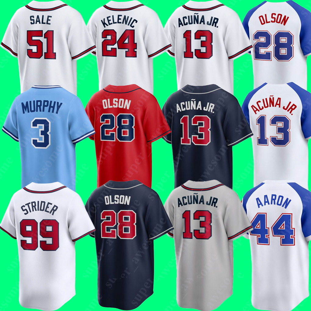 Ronald Acuna Jr. Baseball Jersey Austin Riley Michael Harris II Matt Olson Ozzie Albies Spencer Strider Jarred Kelenic Chris Sale Marcell Ozuna Jurickson Profar