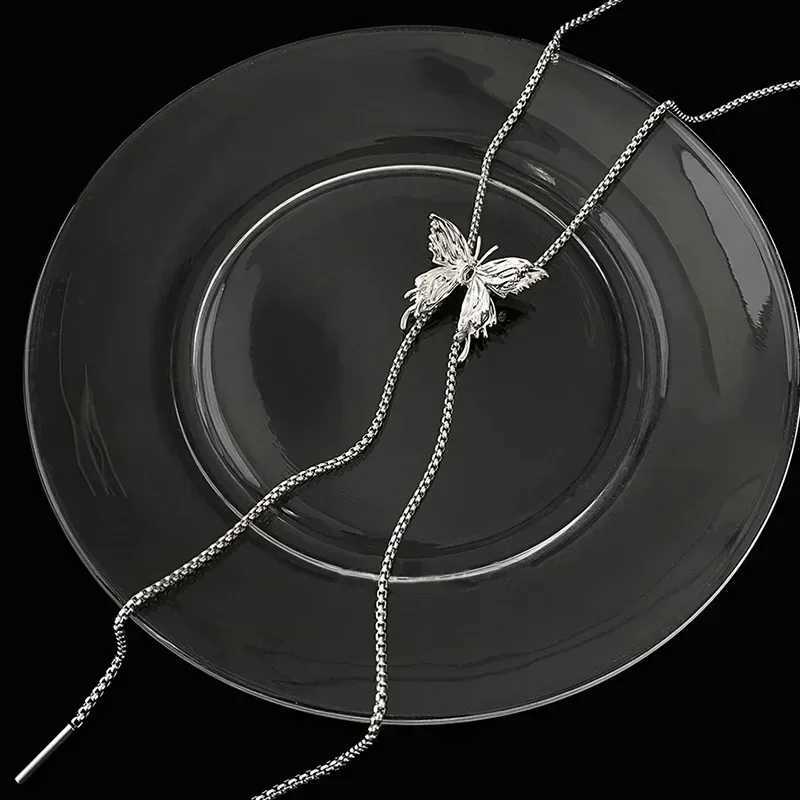 Irregular liquid metal butterfly necklace silver butterfly pendant adjustable stainless steel chain punk hip-hop jewelry W250318
