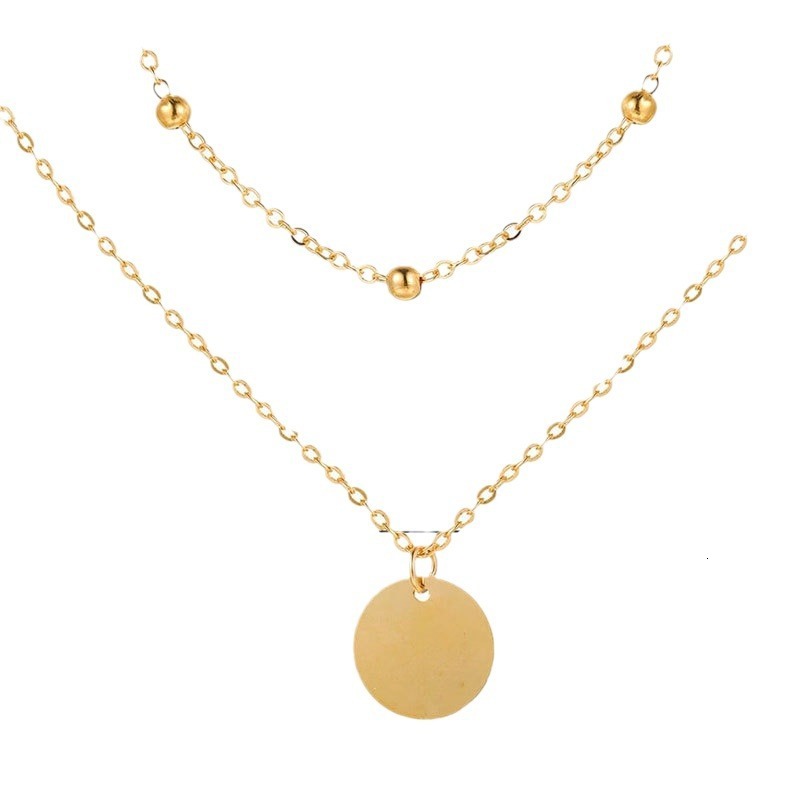 Bead Chain Double Circle Pendant Necklace Women's Multi-layer Choker Collarbone Chain Jewelry