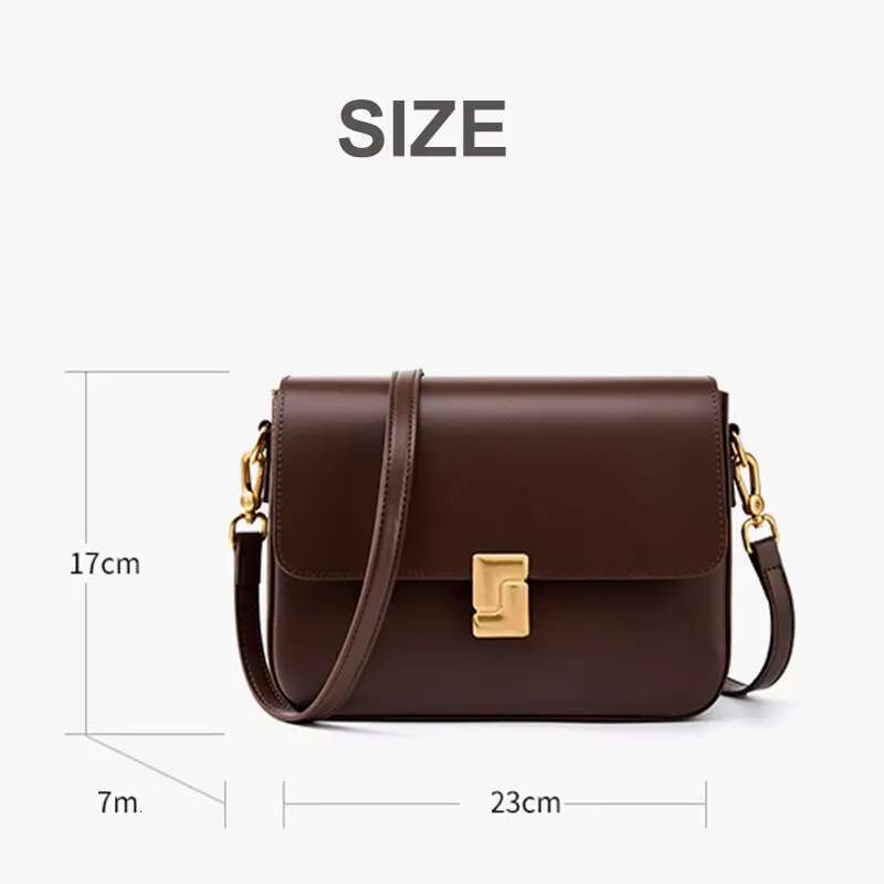 Women's Versatile Commuting Single Shoulder Small Square Cowhide Bag Leather New Fashionable Crossbody Bag,