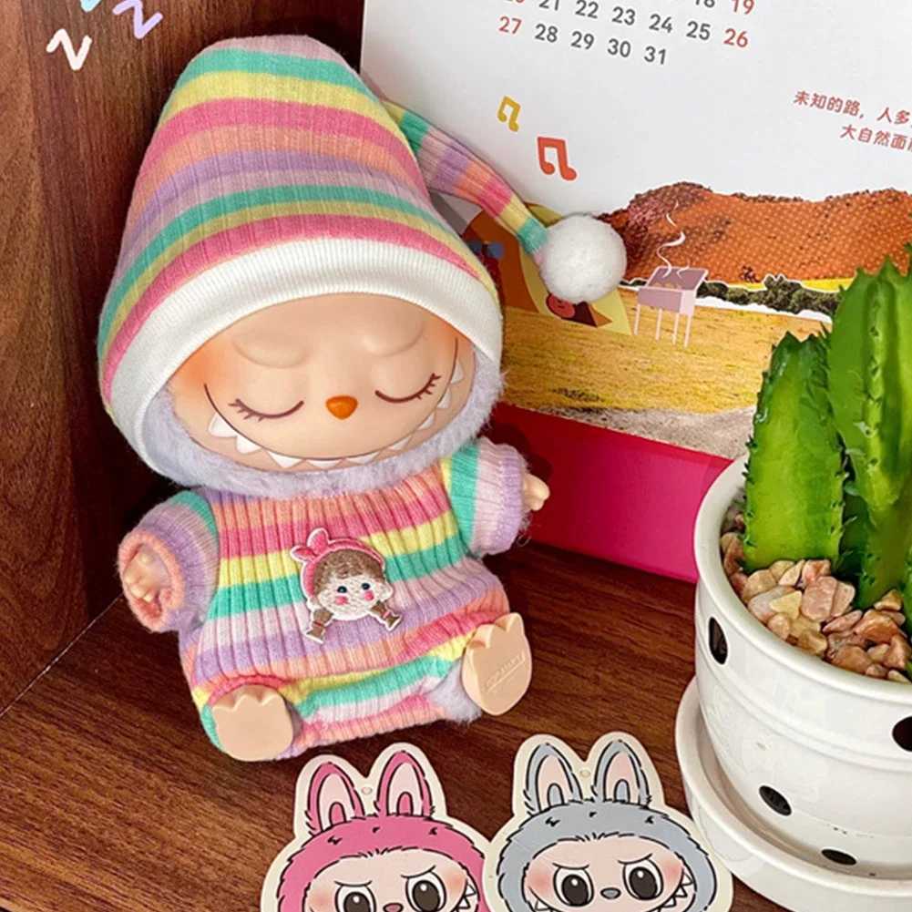 17cm Labubu doll clothing mini plush doll clothing monster clothing accessories winter jumpsuit rainbow pajamas X250318