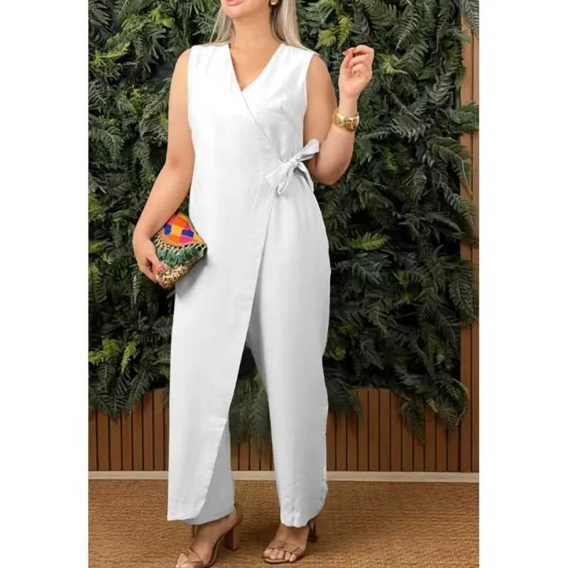 2025 spring/summer new womens solid color V-neck strapless casual and comfortable wide leg jumpsuit X250318