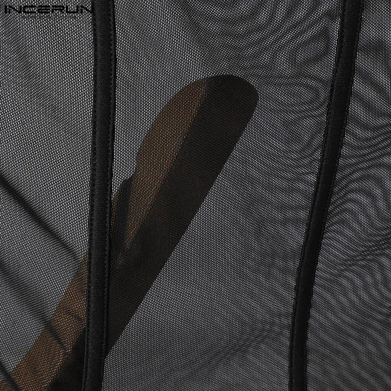 INCERUN Men Tank Tops Mesh Transparent Summer Sleeveless Sexy Male Vests Streetwear 2024 Solid Fashion Party Skinny Clothing 250314Z