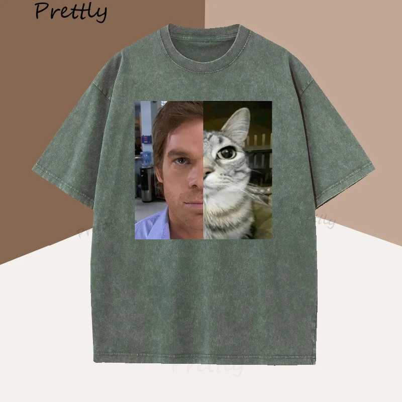 Dexter Morgan Cat T-shirt Fun Cotton Short sleeved O-neck T-shirt Unisex Street Clothing Mens Harajuku Printed T-shirt TopXJ250318