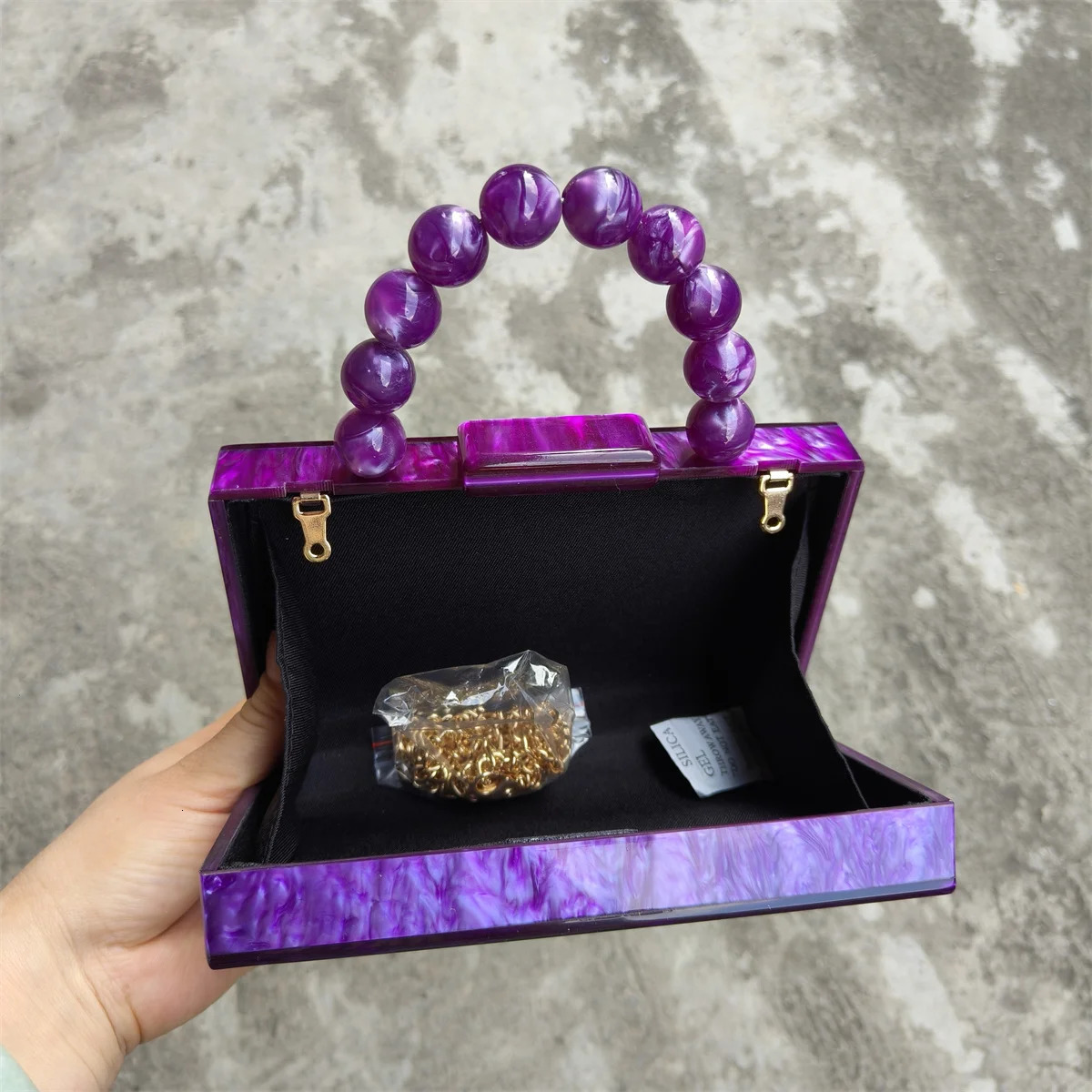 Pearl Marble Dark Purple Acrylic PVC Evening Bags Women Gorgeous Handmade Purses And Handbags Wedding Party Beach Flap 250318