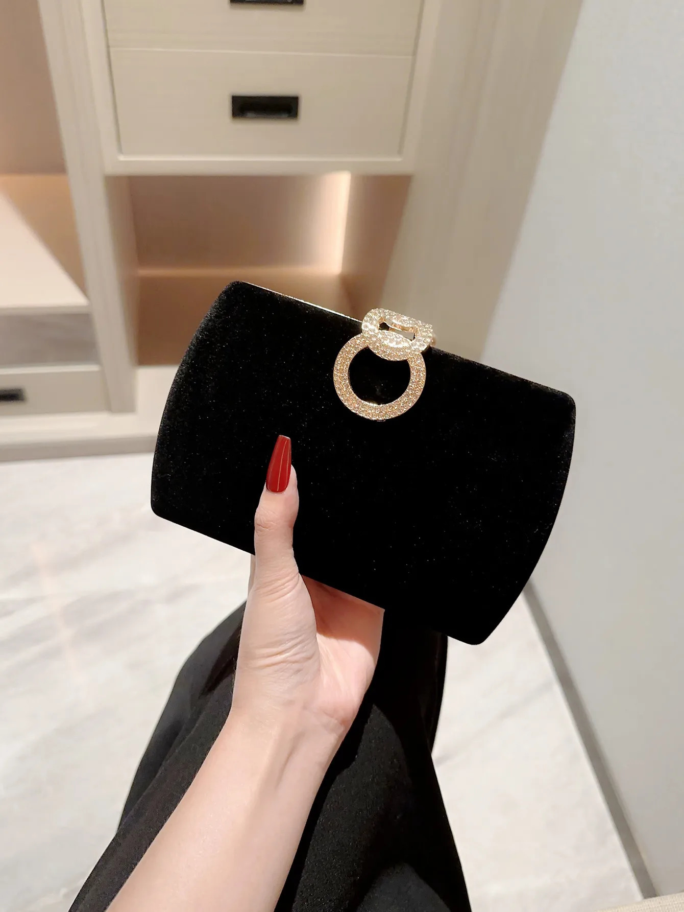 Ladies Autumn Winter Velvet Box Dinner Bag Sparkly Rhinestone Decoration Banquet Bag Clutch Evening Bag Dress Bag Prom Bag Party Bag 250318