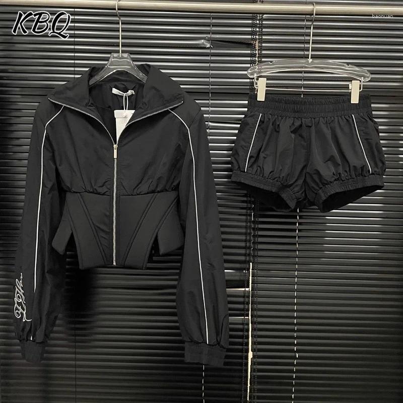 Womens Tracksuits KBQ Hit Color Two Piece Sets For Women Lapel Long Sleeve Tunic Tops High Waist Shorts Minimalist Loose Set Female Fashion