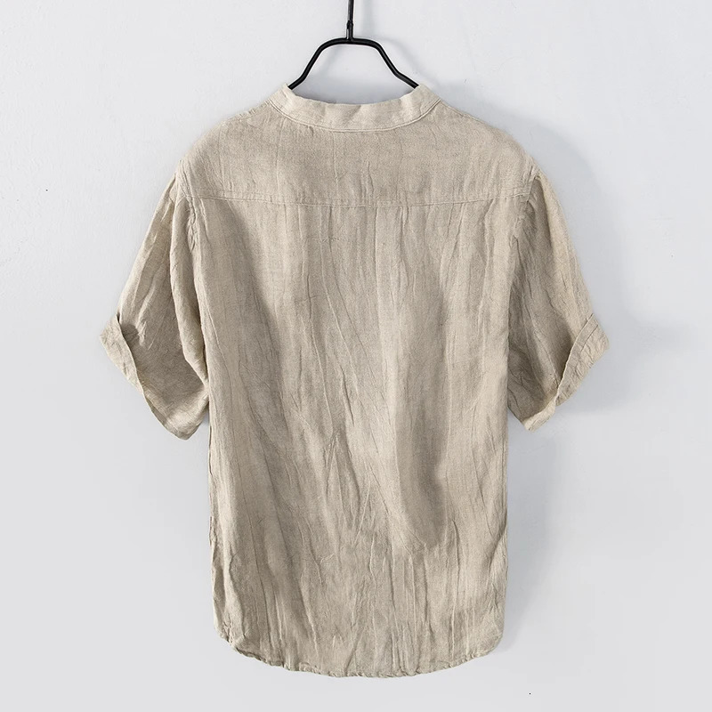 Vintage Linen T-Shirt for Men Pullover Casual V-Neck Short Sleeve Thin Breathable Tees Male Fashion Summer T Shirt 250317