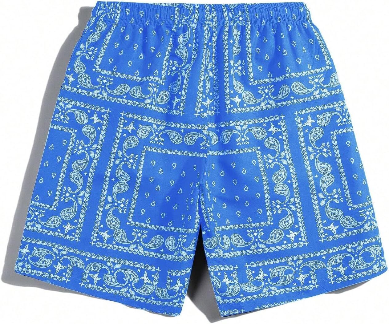 Men's Boho Paisley Scarf Print Shorts Drawstring Waist Tribal Pocket Summer Shorts Fashionable printed shorts