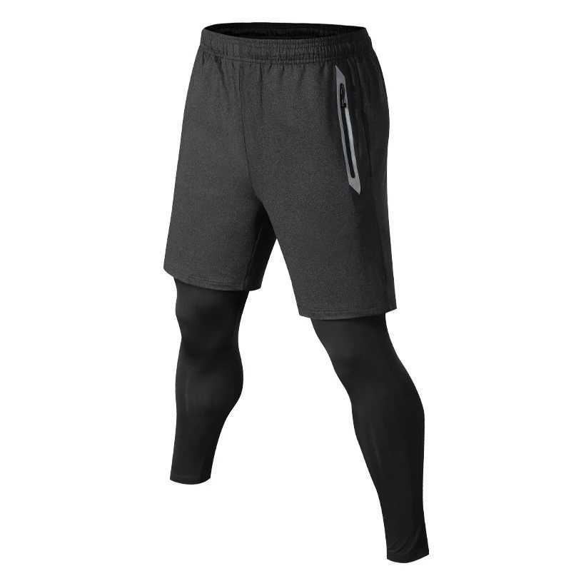 Mens Sports Trouser 2 In Compression Training Legging Breathable Joggers Zip Pockets Running Double Deck Fitness Gym Pants W250318