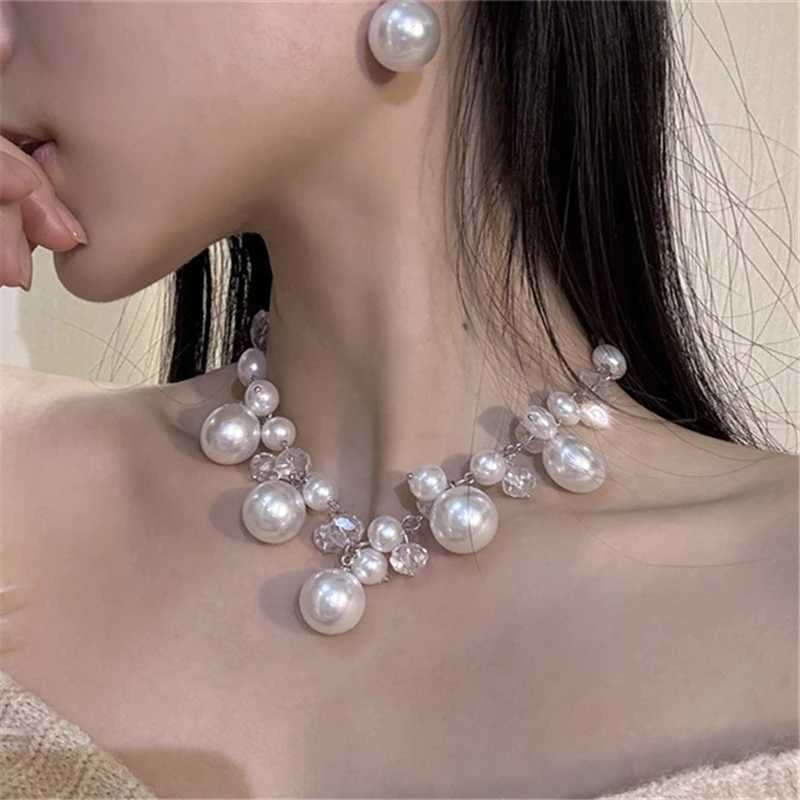 Xiaoluoke Retro Multi Pendant Imitation Pearl Crystal Bead Necklace Womens Elegant Earring Set Jewelry W250318