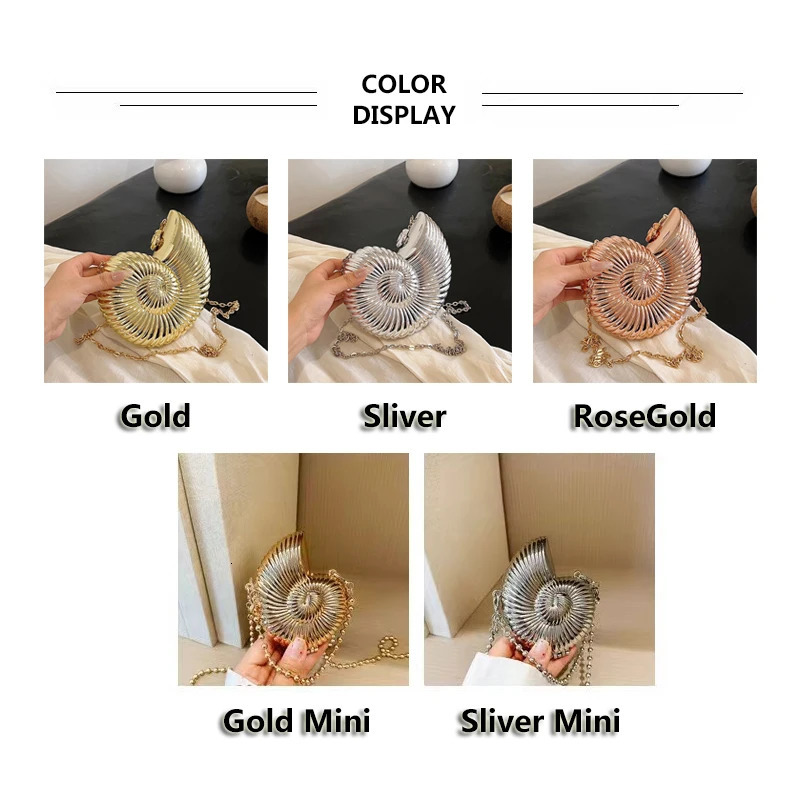 Simple Conch Dinner Bag Womens Shoulder Messenger Crossbody Bag Fun Personality Metal Chain Clutch Acrylic Shell Phone Bags 250318