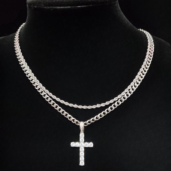 New Y-shaped necklace, women's zircon side cross collarbone chain, simple and versatile accessory