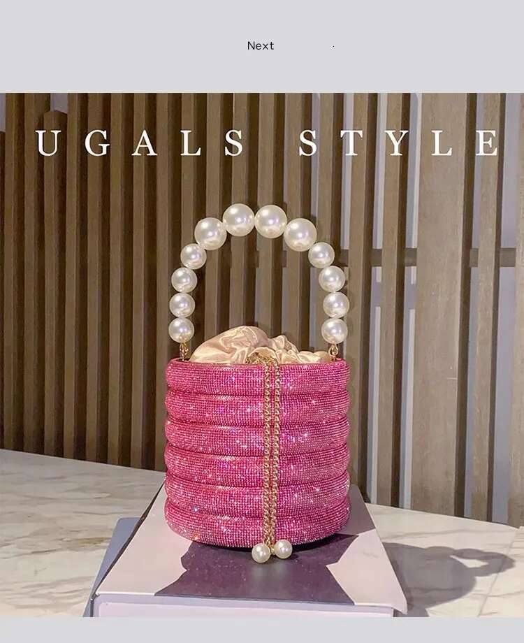 Glitter Bucket Pearl Beading Women's Handbag Bg Shiny Dias Evening Wedding Party Clutch Purse Shoulder Bag