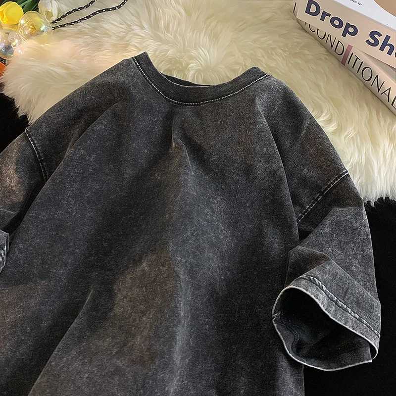 High quality ultra-fine acid washed Y2K mens T-shirt retro mens T-shirt street clothing mineral washed T-shirt mens loose luxury brand topT250318