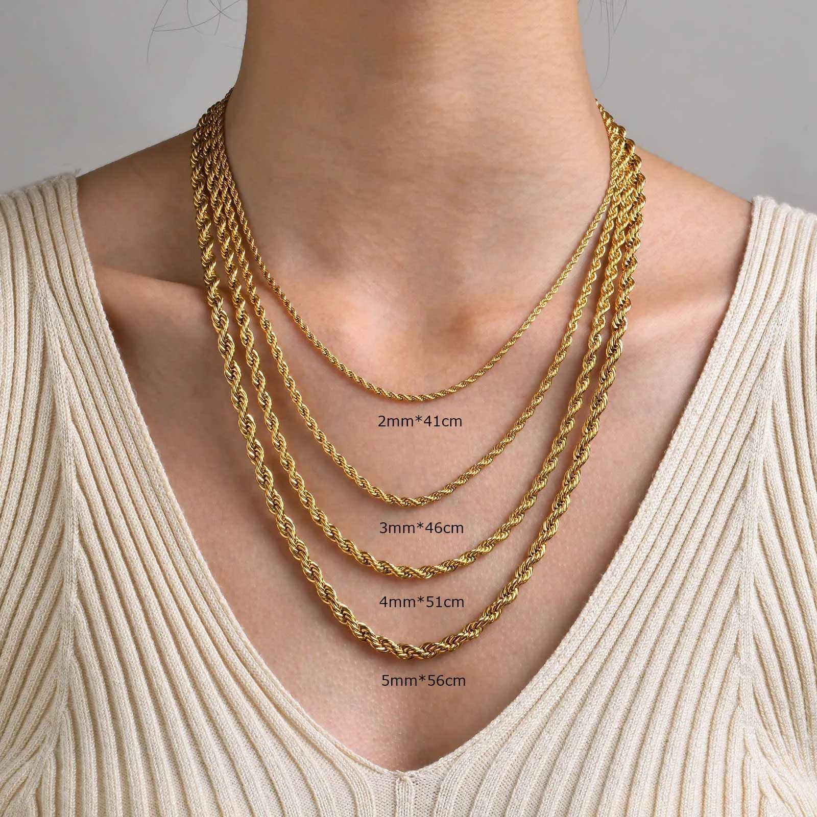 HNSP 3MM Stainless Steel Twisted Chain Necklace Womens Necklace Jewelry Pendant Accessories Rose Gold Black Silver W250318