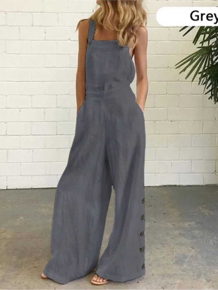 Summer FashionSuspenders Strt Leisure Womens Slveless Loose Jumpsuit Ladies Solid Pockets Wide Leg Pants Long Trousers X250318