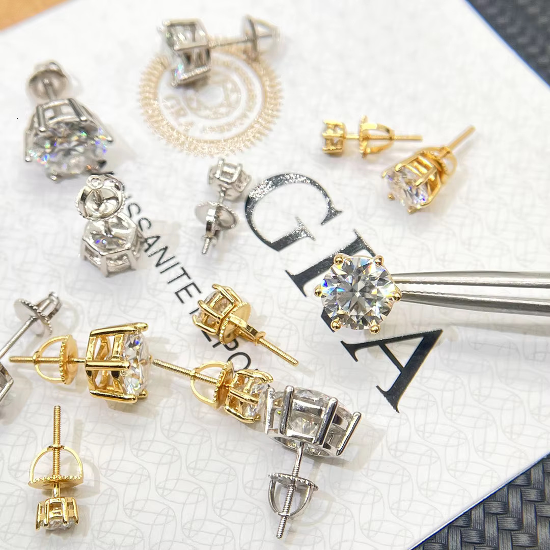 Full Size Fine Jewelry Screw Back 925 Sterling Silver Iced Out Ear Studs VVS Moissanite Diamond Stud Earrings