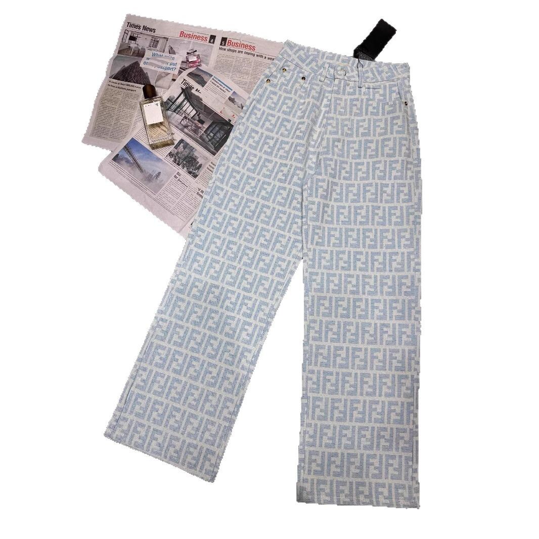 Basic & Casual Dresses Spring/summer Ff Double f Letter Color Thread Jacquard Cowboy Straight Leg Pants