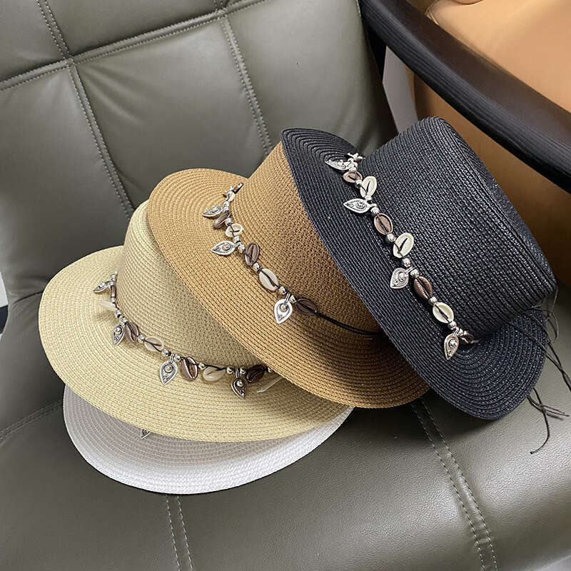Summer for women 2024 new flat top straw outdoor beach ethnic style versatile sun hat