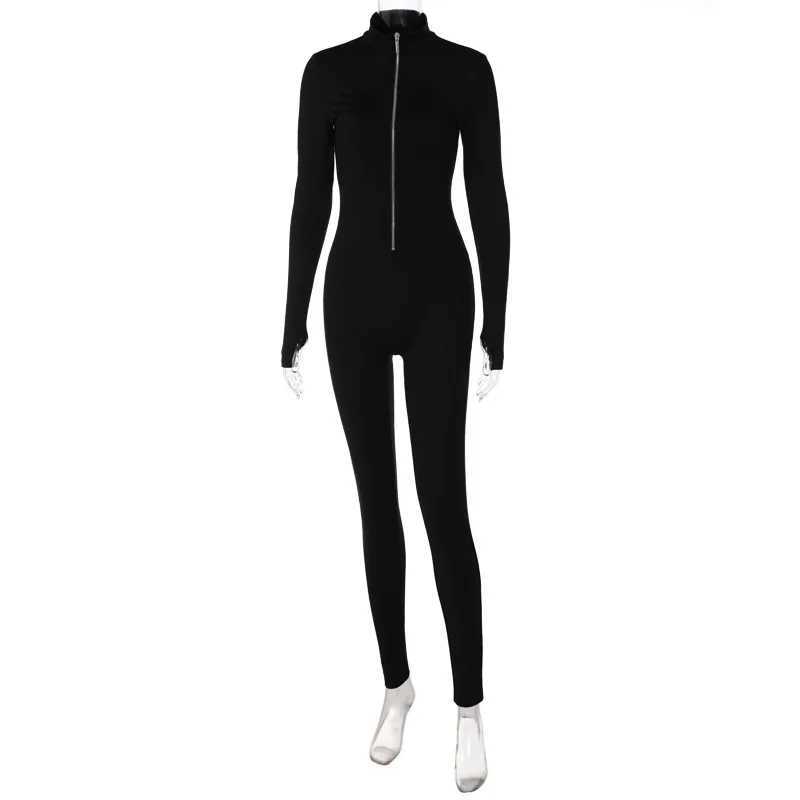 2024 Autumn/Winter Womens Dp V-neck Zipper Back Long Sleve Weight Loss Exercise Stretch Strt Wear Black jumpsuit X250318