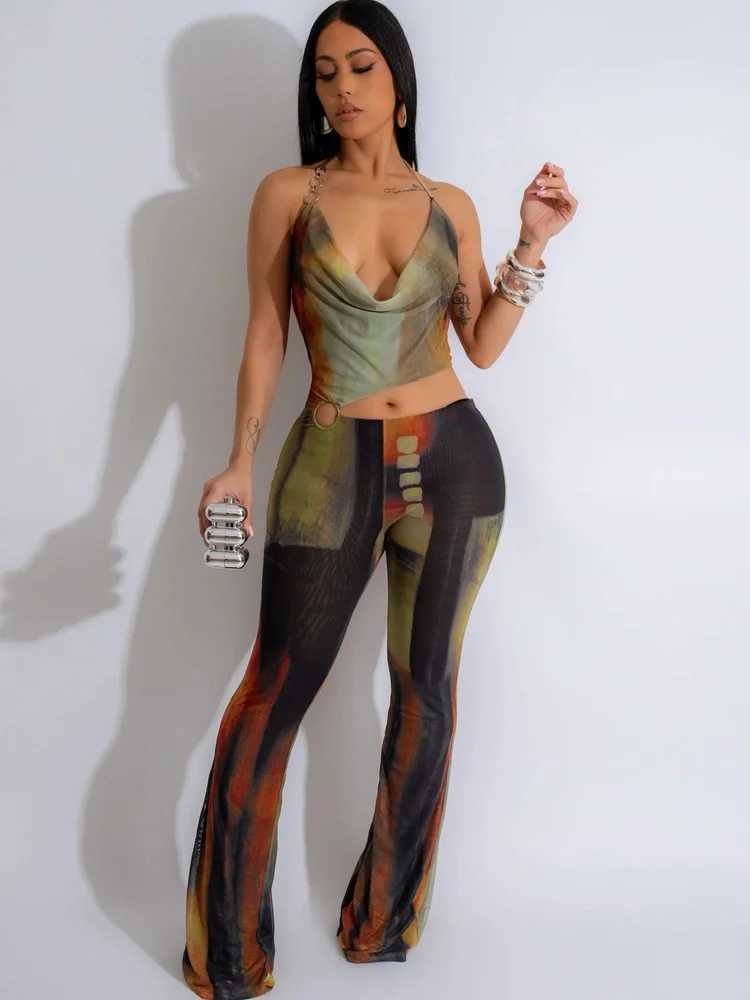 Beyprern Womens Charm Dream jumpsuit for girls with suspender neckline O-ring tie dye jumpsuit X250318