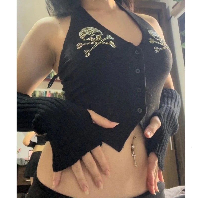 Sexy Button Up Neck Top, Street Fashion, Spicy Girl, Slim Fit, Versatile Vest For Women
