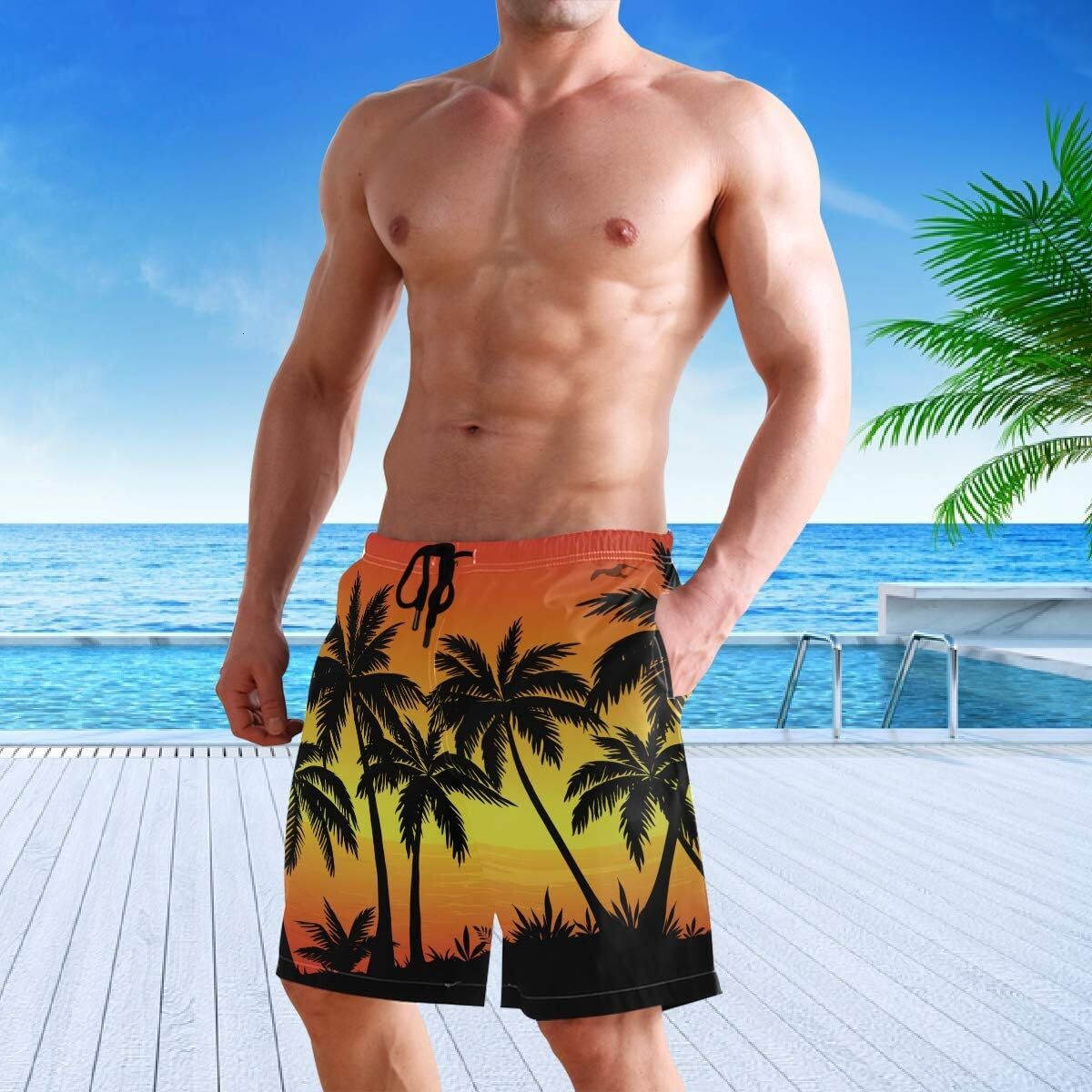 Hawaiian Men's Summer Beach Shorts Swim Trunks Sports Running Bathing Suits