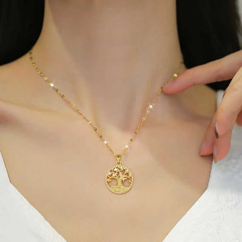 LATS stainless steel lamp luxury lifestyle tree full zirconia necklace suitable for womens exquisite Kravik chain fashion jewelry gifts W250318