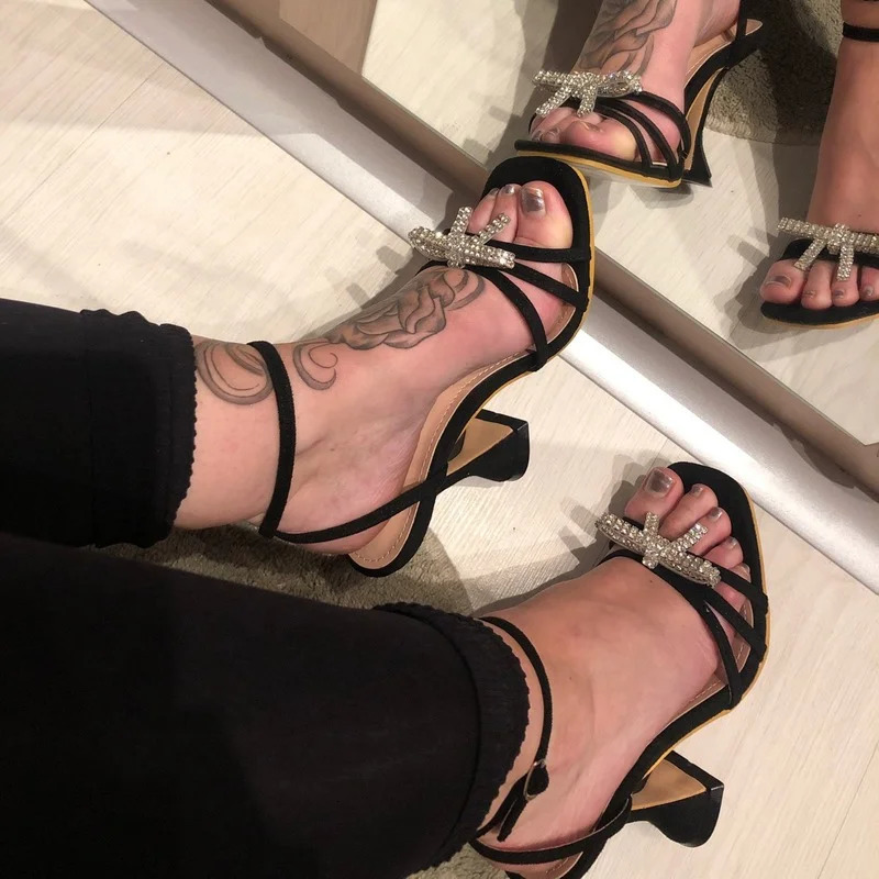 Comemore Womens High Heels Sexy Sandal Women Stiletto Heel Slingback Shoes Woman Summer Fashion Rhinestone Plus Size 42 43 250318