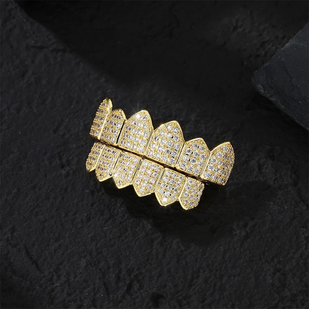 Feel Style Full CZ Teeth Set For Unisex Cubic Zirconia Stone Top Bottom Teeth Grills Box Packing Hip Hop Jewelry For Men 250318