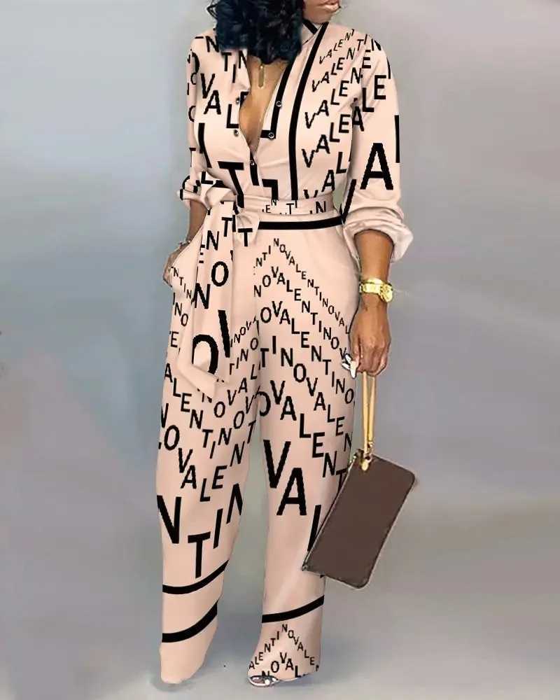 Fashion autumn leopard print lace jumpsuit for women 2024 elegant Dp V-neck one-piece jacket casual jumpsuit X250318