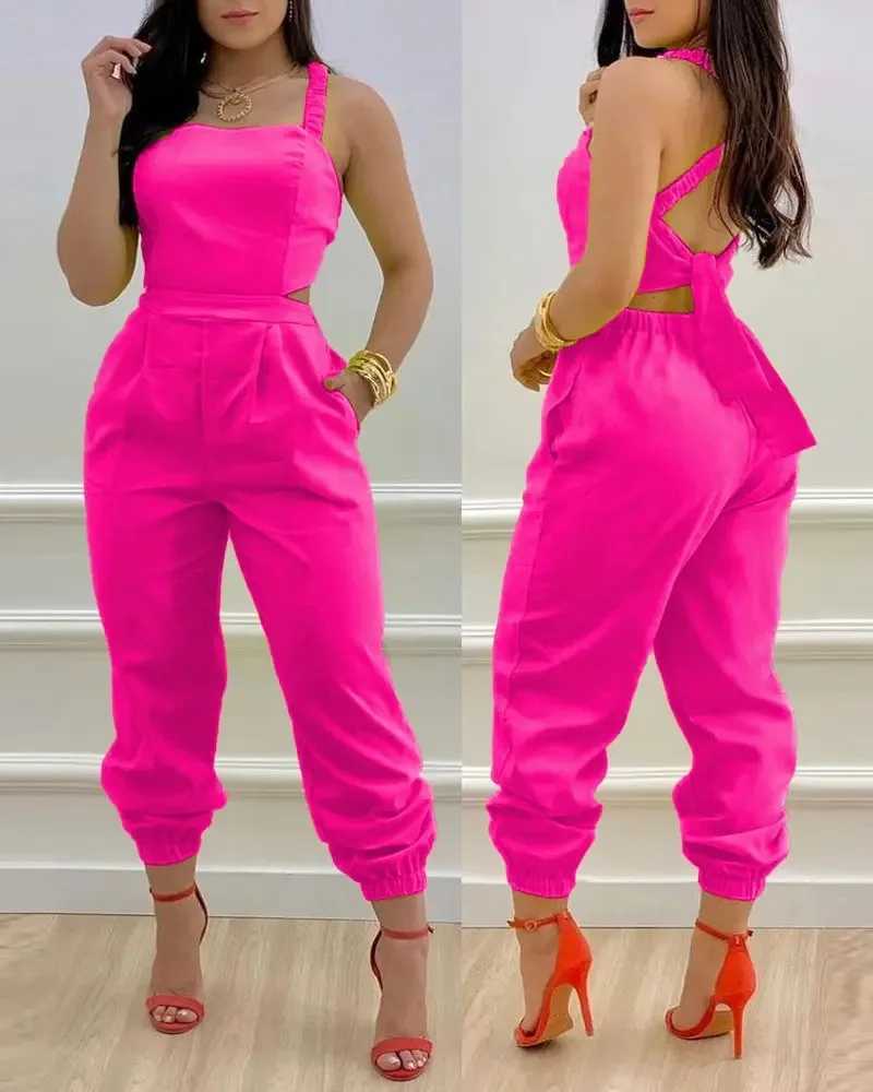 Womens jumpsuit elegant and sexy hanging print jumpsuit casual hip waist cover womens jumpsuit spring/summer 2024 X250318