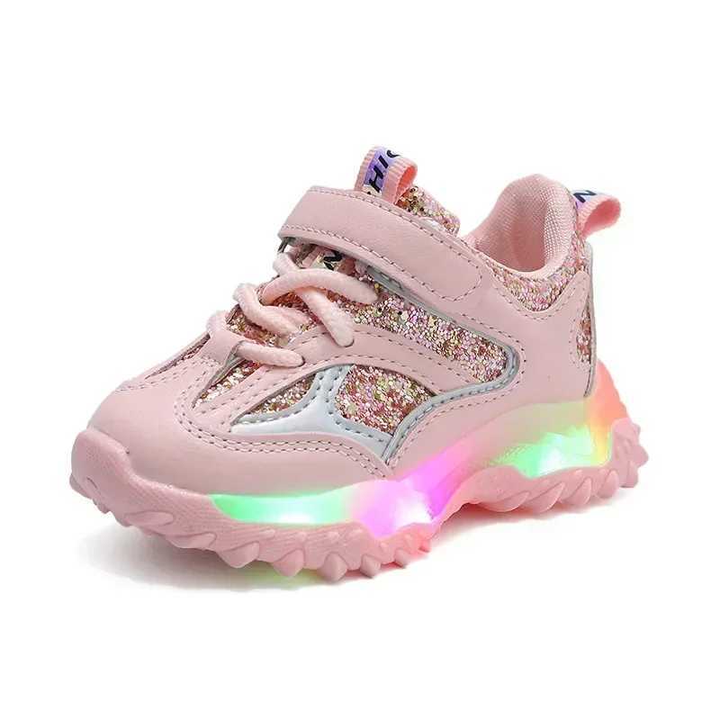 2025 Summer Sneakers Kids Fashion Girls LED Light Shoes Letter Mesh Breathable Luminous Shoes Casual Sports Shoes Boys Shoes W250318