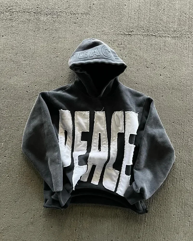 High Street Trend Vintage Alphabet Embroidery Hoodie for Men Y2k Goth Harajuku Fashion Coat Couple Casual Loose Sweatshirt 250318