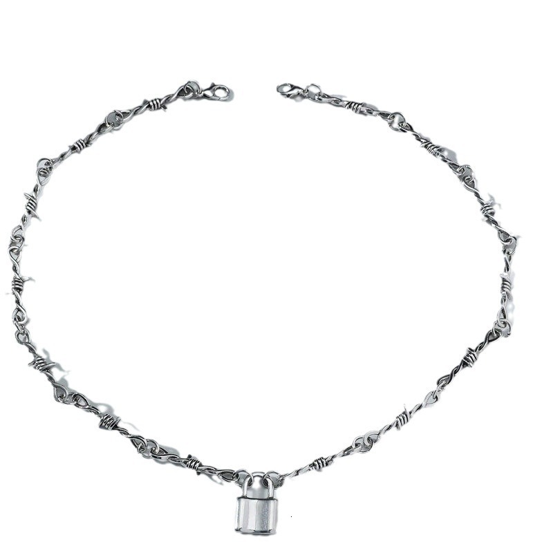Hip Hop Thorn Patchwork Necklace Unisex All-in-one Alloy Lock Pendant Necklace Jewelry