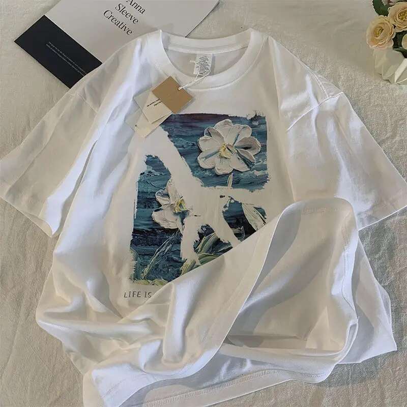New Cotton Vintage Wer Short Sleeve T-Shirt Men's Summer Loose Ins Fashion Brand Niche Top