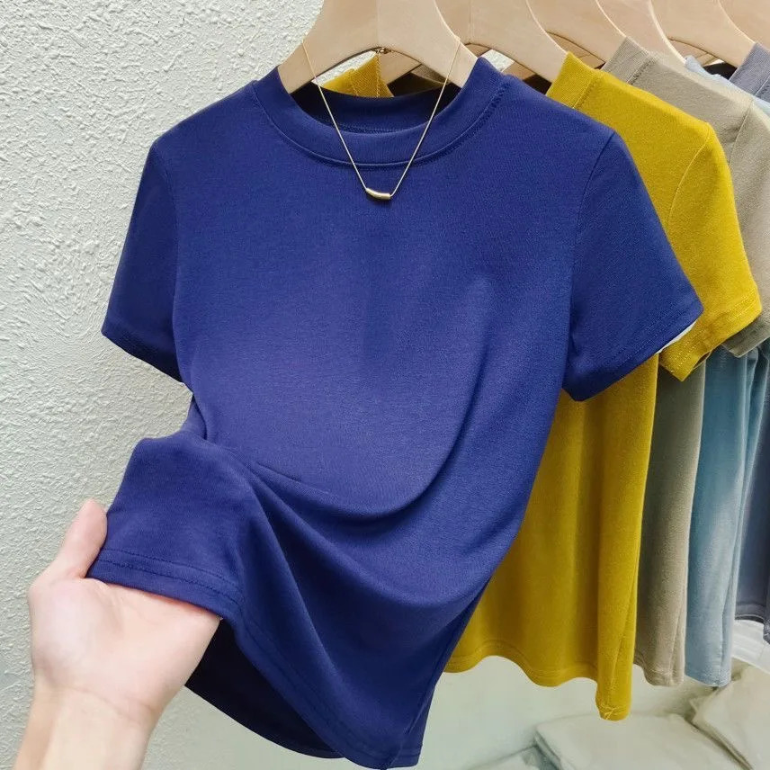 Crew Neck Fashion Women T Shirt Street Casual T-Shirt Solid Plus Size Top Tees Sexy Slim Summer Short Sleeve Womens Clothing 250318