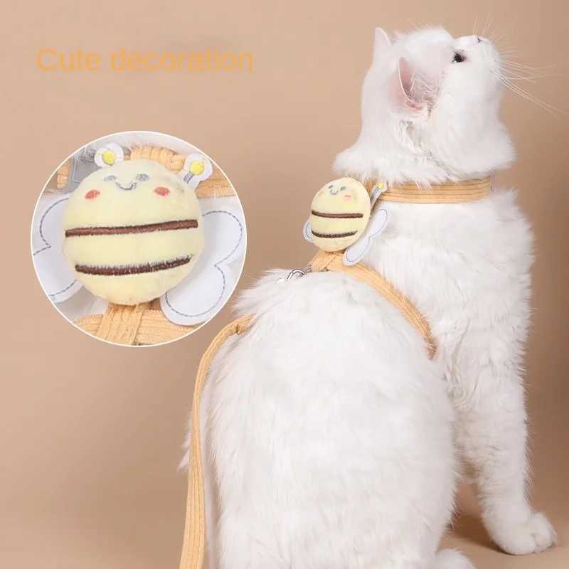 Pet cat chest harness bee traction rope suitable for all seasons breathable and not bulky compact and exquisiteT250318