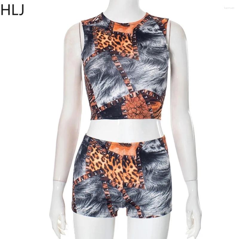 Womens Tracksuits HLJ Sexy Leopard Print Two Piece Set For Women Halter Deep V-neck Crop Top And Bodycon Skirt Suit Female Streetwear