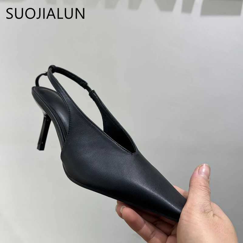 SUOJIALU 2025 Summer Sandals Fi Round Toe Shallow Smooth Womens Elegant Pump Shoes Thin High Heels Strap Shoes Y250317