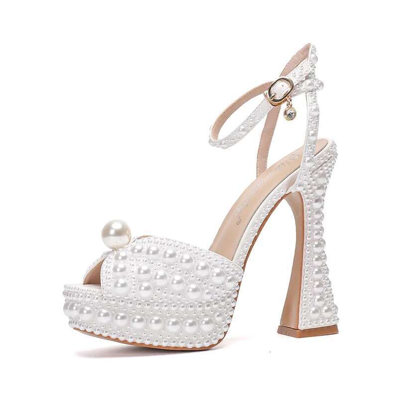 2024 Autumn New Fish High Slim Heels hot Shallow Mouth Water Dia Pearl Women's Single Wedding Shoes