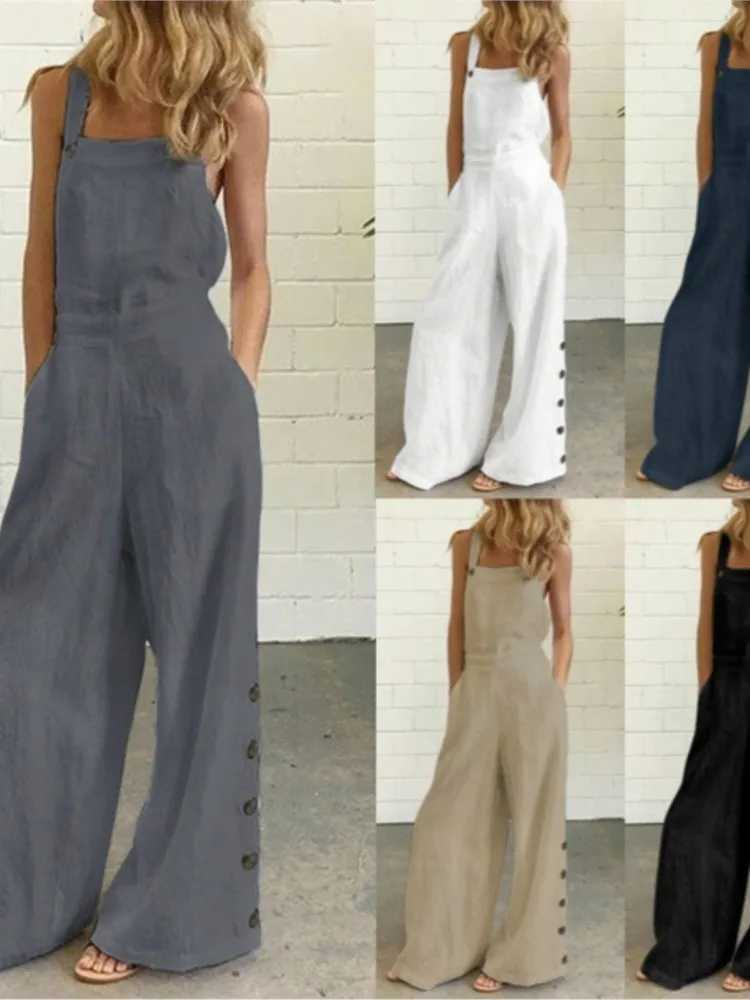 Summer FashionSuspenders Strt Leisure Womens Slveless Loose Jumpsuit Ladies Solid Pockets Wide Leg Pants Long Trousers X250318