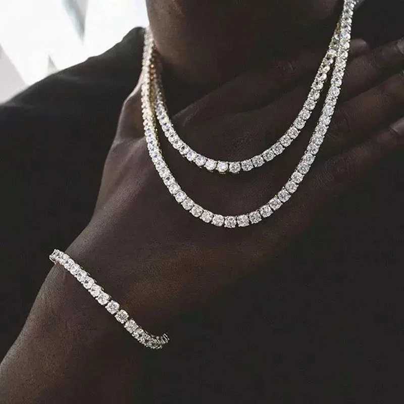 Tennis Necklace Gold Plated 4mm Round Cubic Zircon Cut Rhinestones Tennis Chain Iced Out Bracelet Fashion Hip-Hop Choker Jewelry W250318