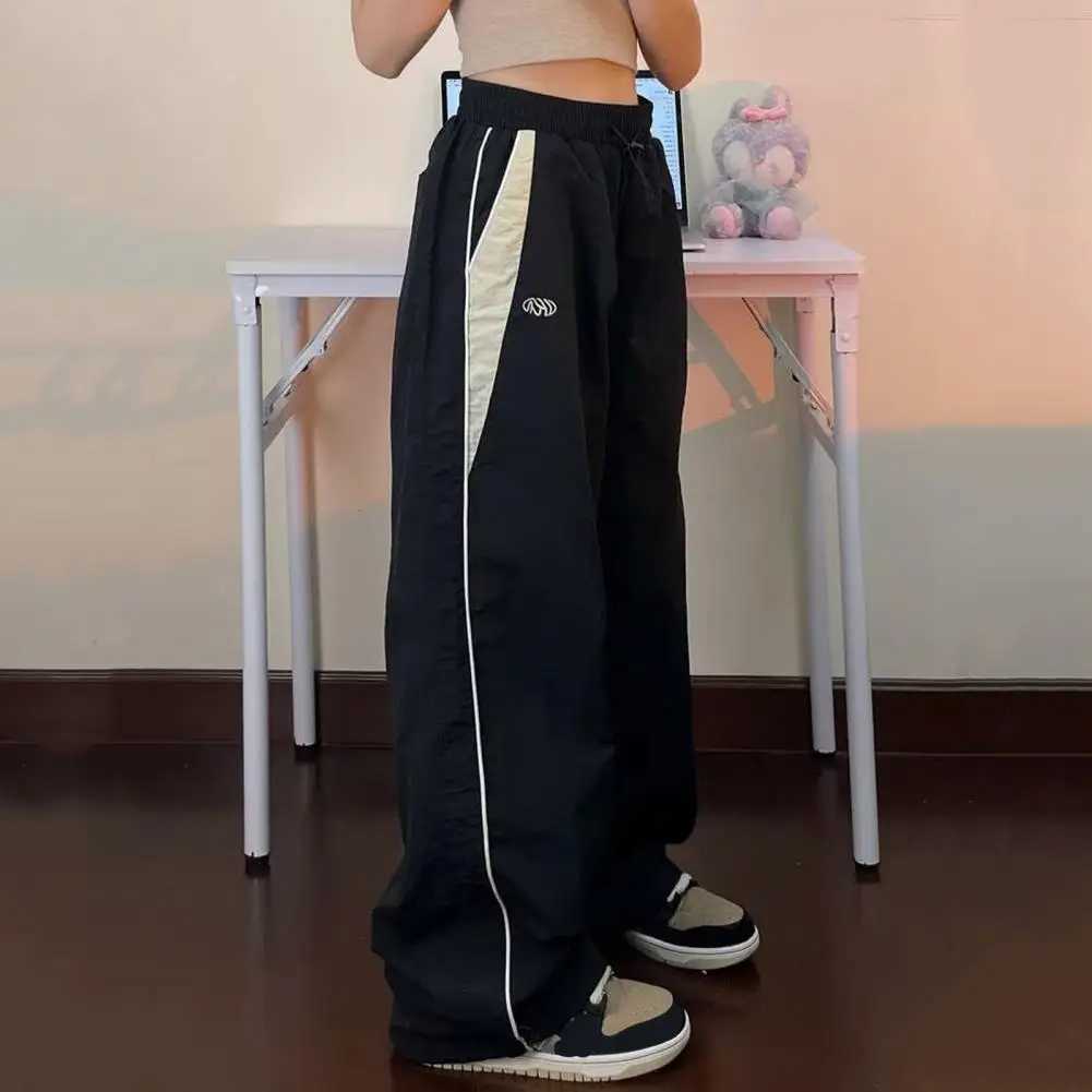 High waisted running pants with retro style womens patch work color running pants high waisted ultra wide leg hip-hop bag W250318