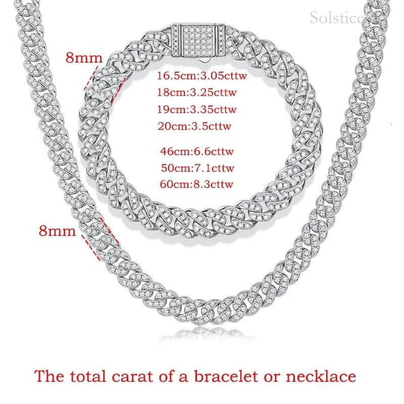 Smyoue 8/14mm Genuine Moissanite Dia Cuban for Women Sparkg S Sterg Sier Hip Hop Mens Necklace Wholesale