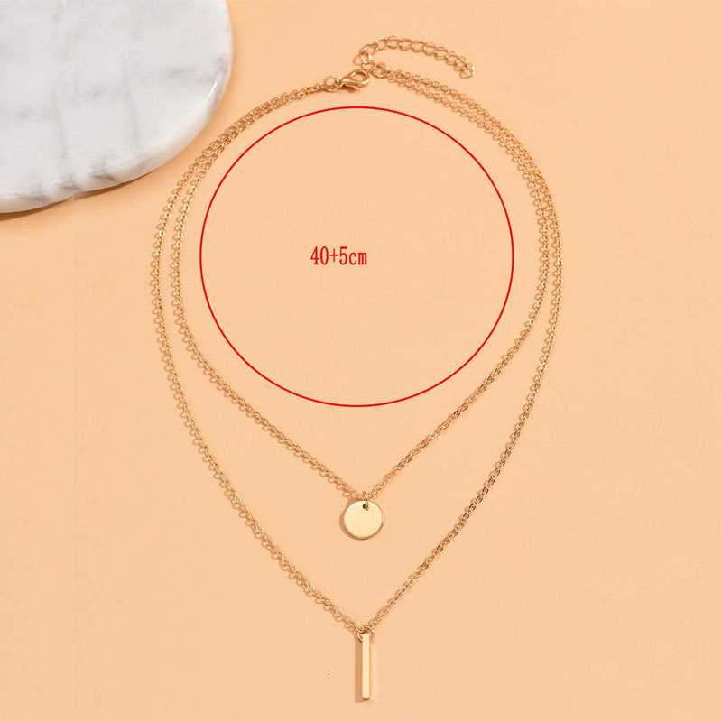 Double Circle Piece Vertical Pendant Necklace Women Simple Everything With Choker Chain Clavicle Chain Jewelry